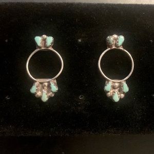 Sterling Silver and Turquoise open circle  earrings